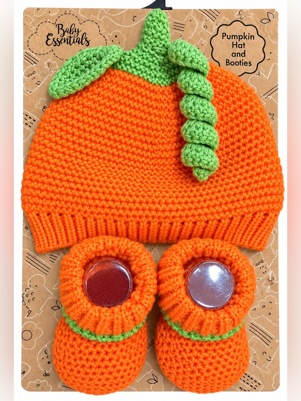 Baby Essentials Pumpkin Hat & Booties Set 0-6M NIP Fall Halloween